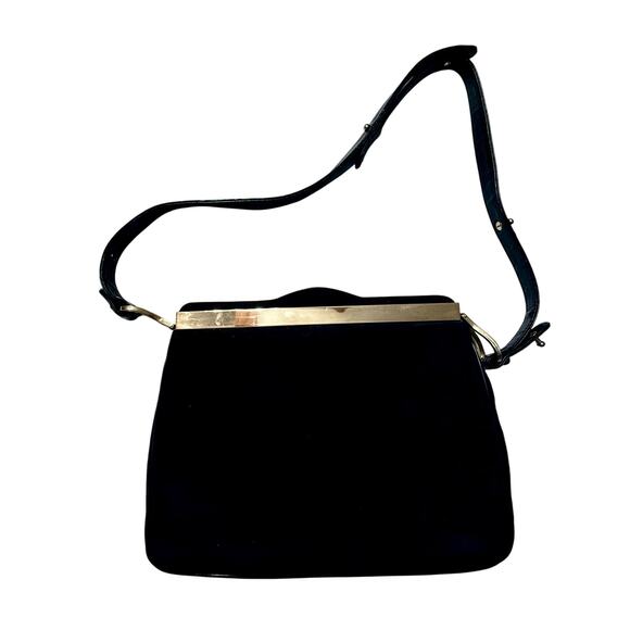 VTG Crouch & Fitzgerald Black Suede Frame Bag & Adjustable Strap – 1950s Classic - Picture 3 of 9